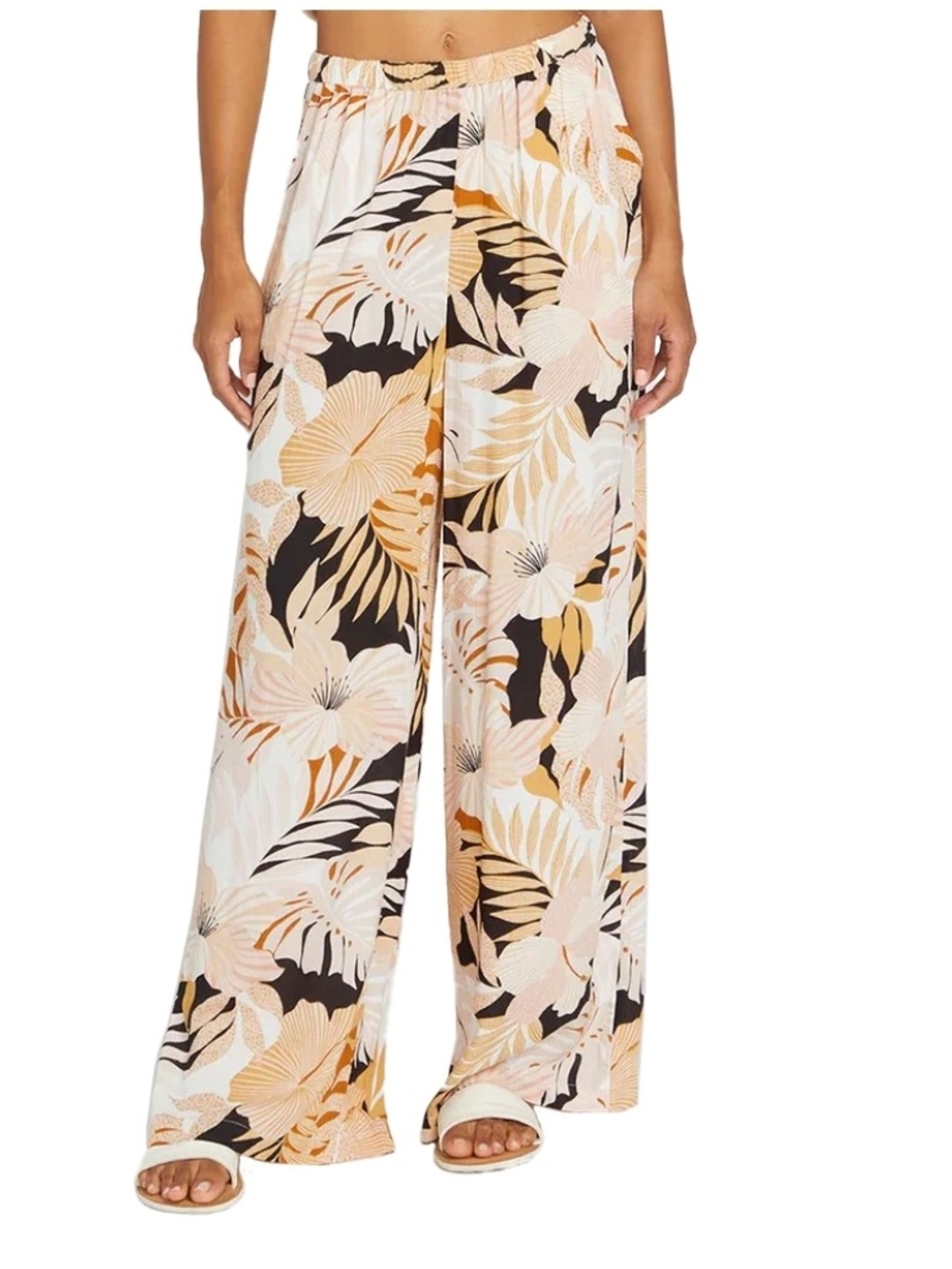 Volcom Peach, Mustard & Black Floral Wide Leg Pants
